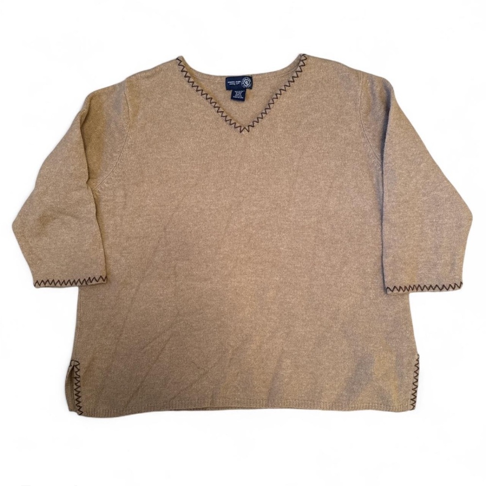 Boho Women’s V-Neck Sweater with Brown Embroidery